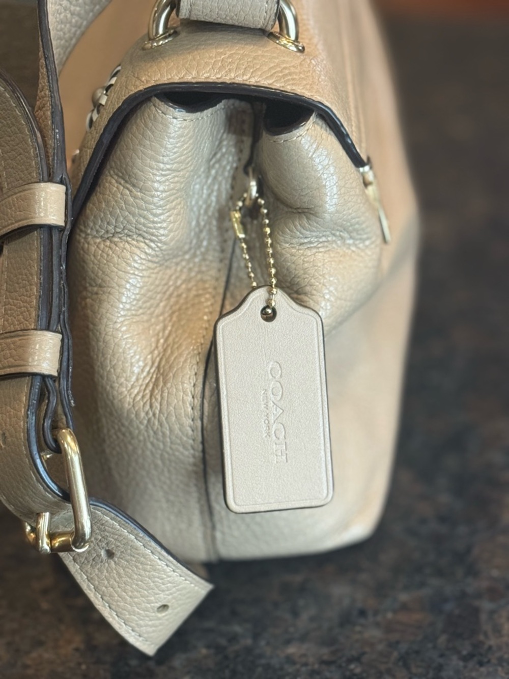 Coach Beige Pebbled Leather Crossbody with Floral Studs - Picture 6 of 15